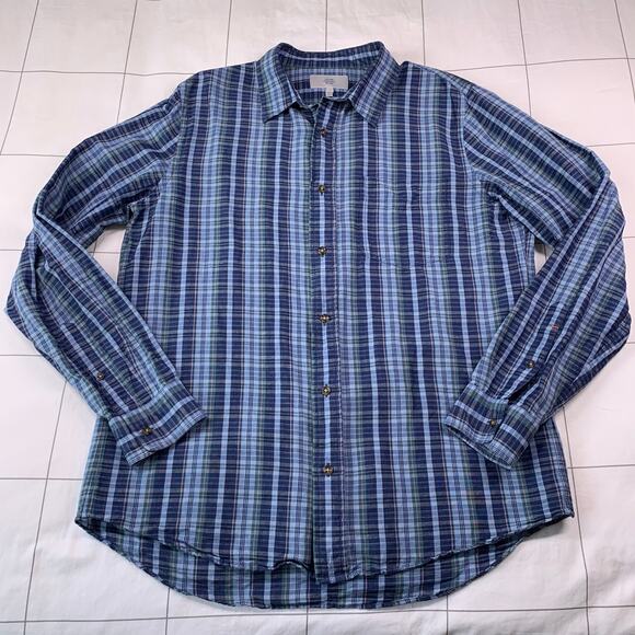 Jack Spade Blue Plaid Casual Button Up Shirt Mens Large Breathable Lightweight - Picture 1 of 6